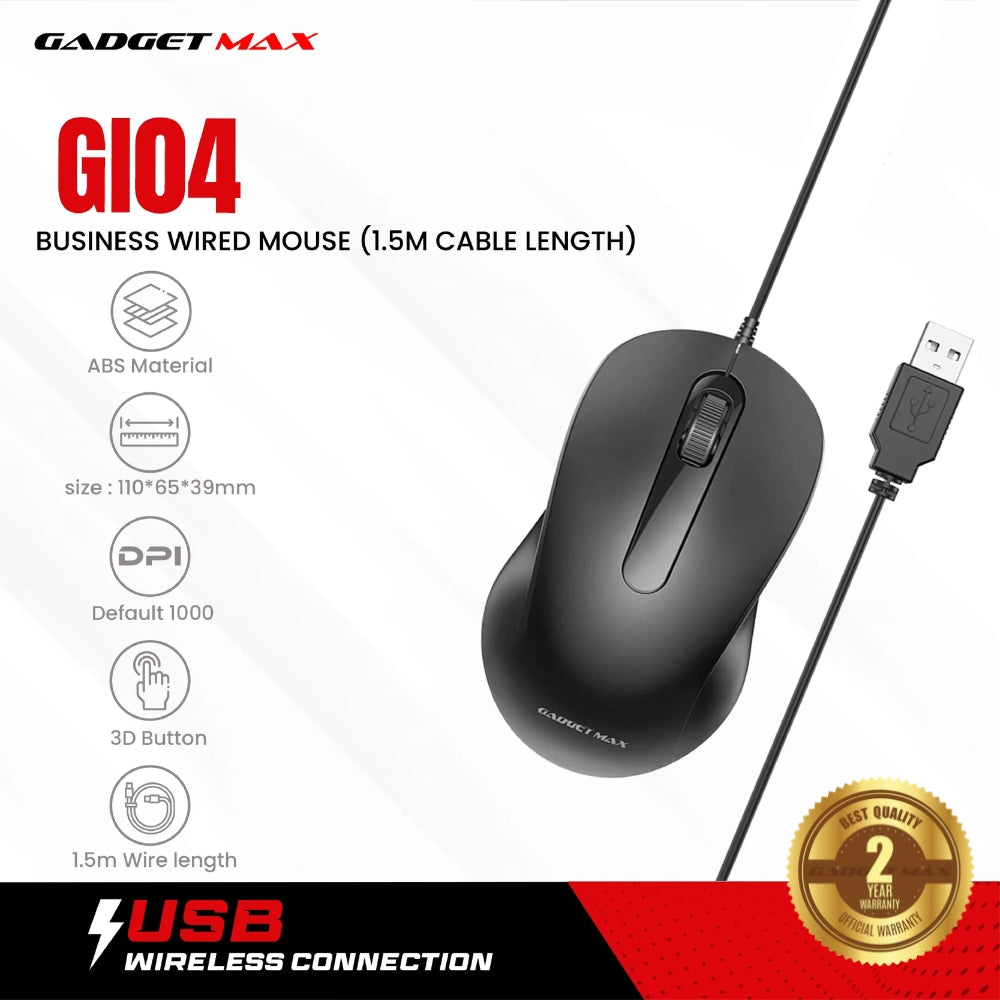 GADGET MAX - GI04 Business Wired Mouse - Black