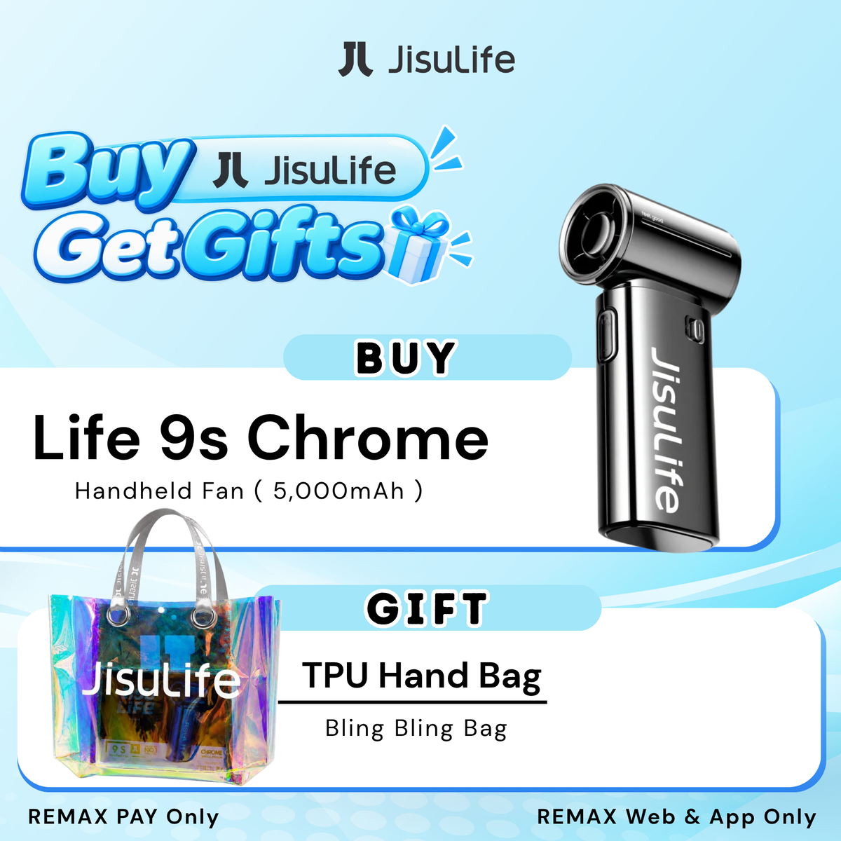 JisuLife - Handheld Fan Life 9S ( 5000mAh ) - Chrome Edition