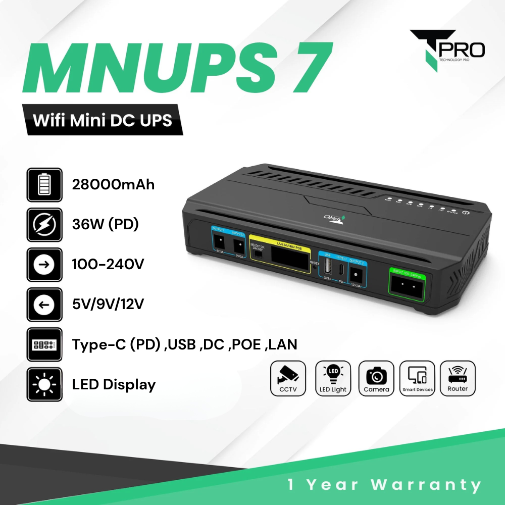 T-PRO - MNUPS 7 28000mAh Multifunctional DC Mini UPS ( 36W )  - Black