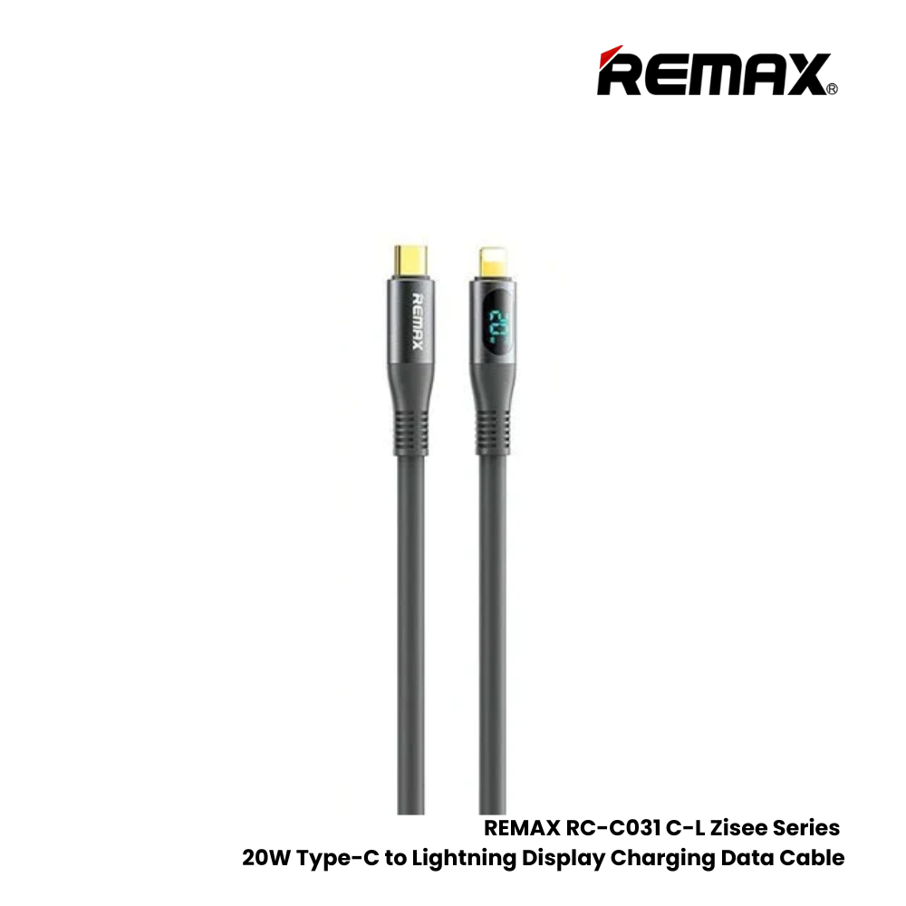 20W ( C to Lightning )-REMAX RC-C031 C-L Zisee Series 20W Type-C to Lightning Fast Charging Digital Display Charging Data Cable - Grey