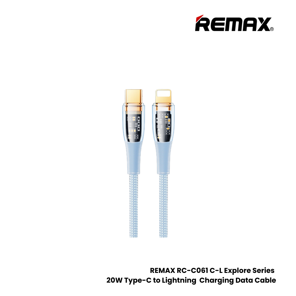 20W ( C to Lightning )-REMAX RC-C061 C-L Explore Series 20W Type-C to Lightning Fast Charging PD Charging Data Cable - Blue