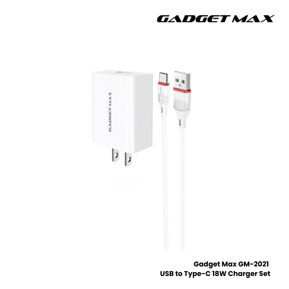 GADGET MAX GM2021 TYPE-C 3A SINGLE PORT QUICK CHARGER SET (US PLUG) - White