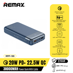 Remax RPP-199 30000mAh 20W PD + 22.5W QC Hunergy Series with Cable Power Bank