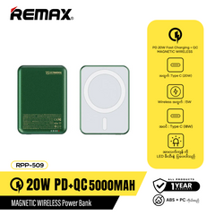 Remax RPP-509 5000mAh 20W PD + QC Magnetic Wireless Fantasy Series Power Bank - Green