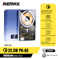 REMAX RPP-531 10000mAh AURORA SERIES PD 20W+QC 22.5W  MAGNETIC WIRELESS CHARGING POWER BANK