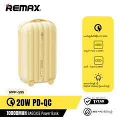 REMAX RPP-595 10000mAh BAGCASE 20W PD+QC FAST CHARGING POWER BANK (INPUT-TYPE-C/IPH) (OUTPUT-TYPE-C)-White