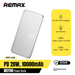 REMAX RPP-636 Wefon Series 10000mAh Ultrathin Metal Fast Charging Power Bank(20W) - Silver