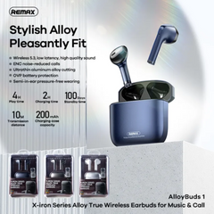 Remax X-Iron Series Alloy True Wireless Earbuds (AlloyBuds 1 )-Blue