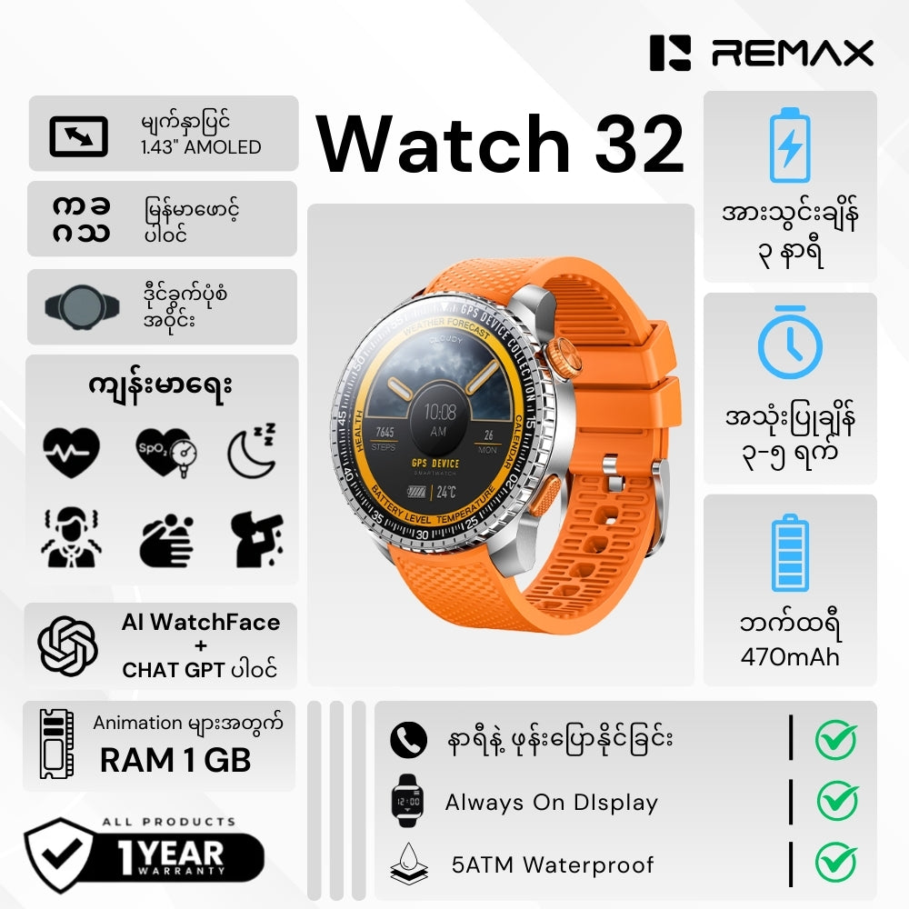 REMAX - Watch 32 Sporty GPS high-precision Positioning Smart Watch