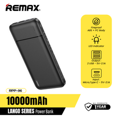 REMAX  RPP-96 10000MAH LANGO SERIES POWER BANK, PowerBank 10000mAh,10000mAhpowerbank -Black