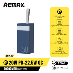 Remax RPP-321 50000mAh 20W PD + 22.5W QC Chinen Series Power Bank - Blue