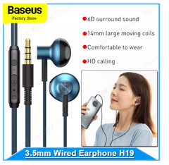 BASEUS H19 ENCOK 3.5MM WIRED EARPHONE - Blue