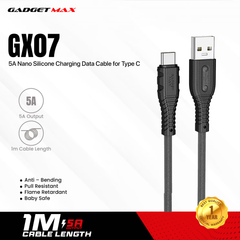 GADGET MAX GX07 TYPE-C 2.4A NANO SILICONE CHARGING DATA CABLE FOR TYPE-C (5A)(1M) - BLACK