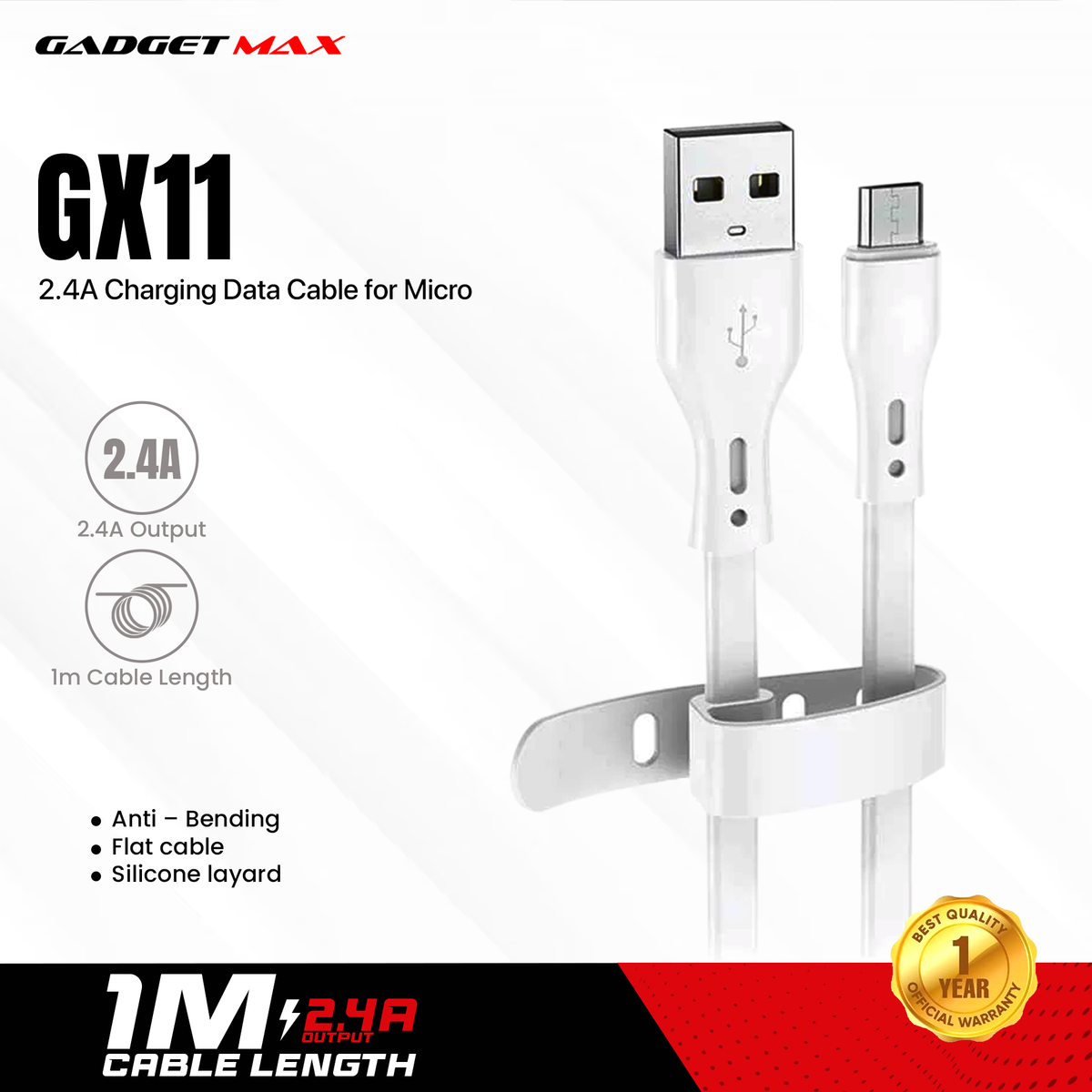 GADGET MAX GX11 CHARGING DATA CABLE FOR MICRO (2.4A) (1M), Micro Cable, Charging Cable, Data Cable