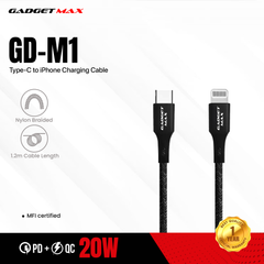 GADGET MAX USB-C TO LIGHTNING MFI FAST CHARGE & DATA SYNC CABLE GD-M1 PD/QC 20W(3A)(1200mm)