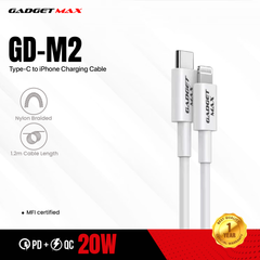 GADGET MAX M2 USB-C TO LIGHTNING MFI FAST CHARGE & DATA SYNC CABLE, PD/QC 20W(3A)(1200mm)