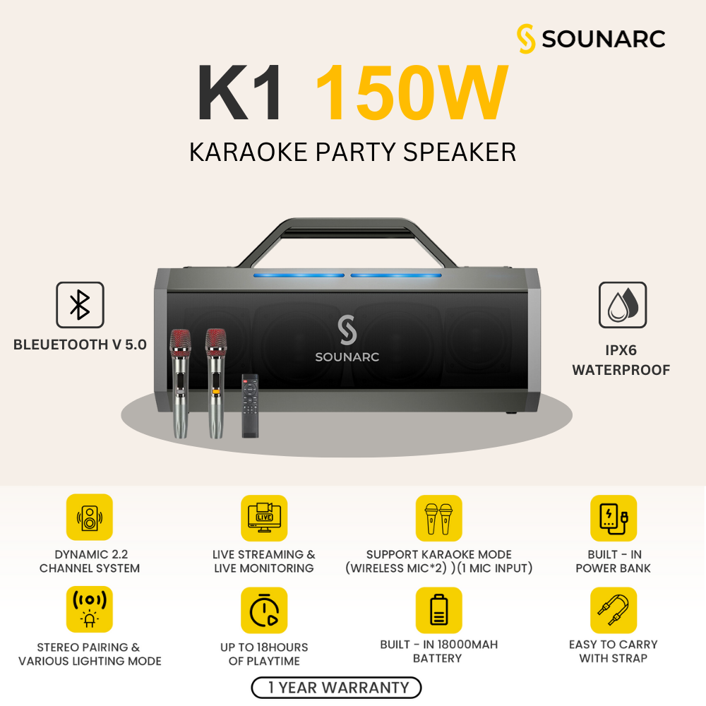 SOUNARC K1 150W Karaoke Party Speaker