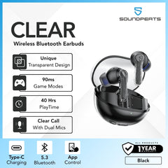 SOUNDPEATS - Clear Bluetooth Wireless Earbuds - Black