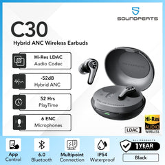 Soundpeats - C30 Hybrid ANC Wireless Earbuds - Black