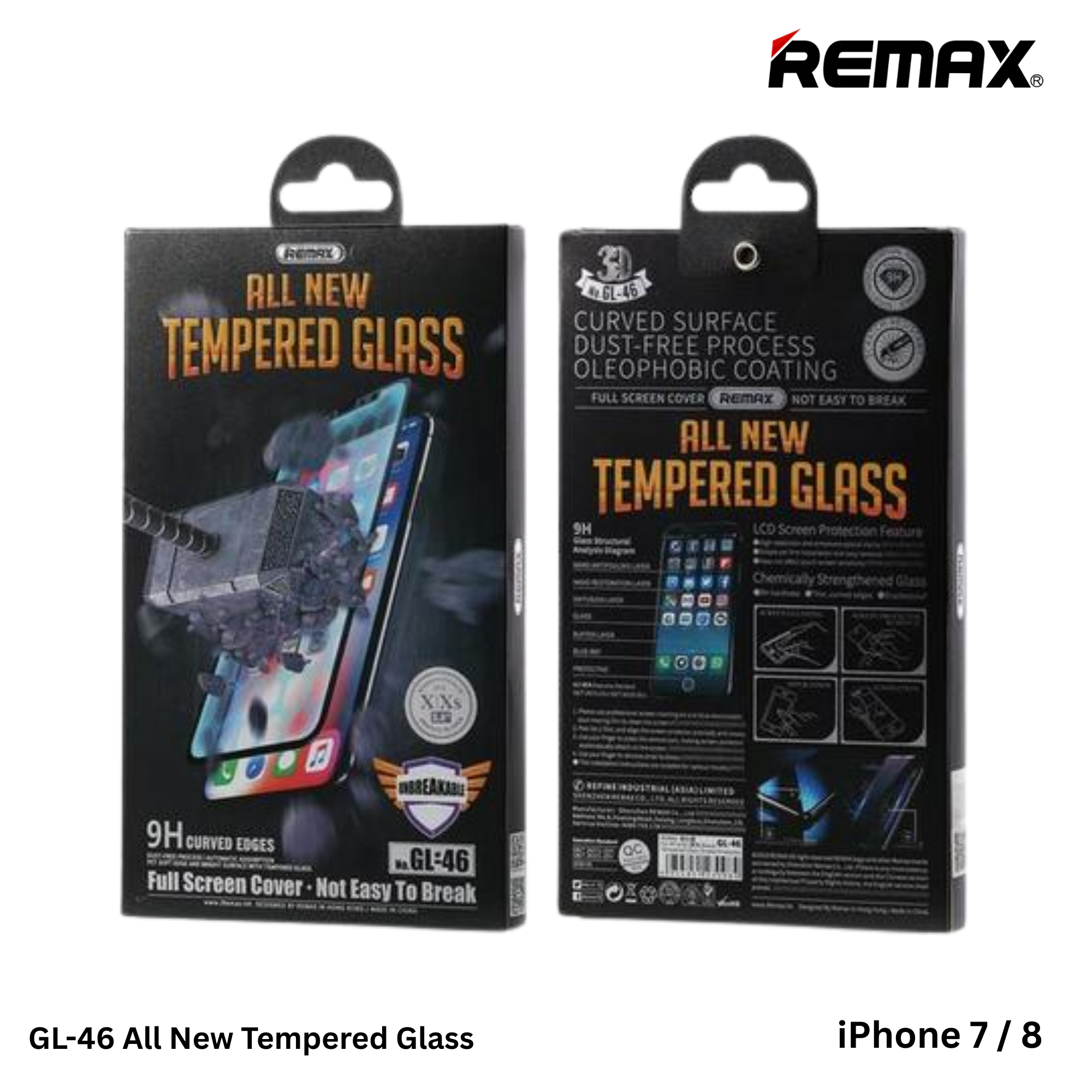 Remax -- GL-46 All New Tempered Glass For iPhone 7/8 (Black)