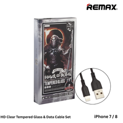 Remax -- GL-36 Clear Tempered Glass & Data Cable Set For iPhone 7/8 (Black)