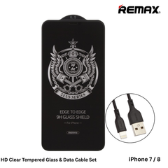 Remax -- GL-36 Clear Tempered Glass & Data Cable Set For iPhone 7/8 (Black)
