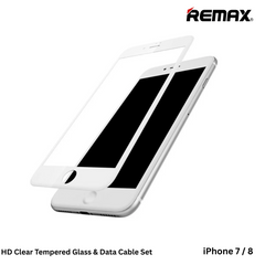 Remax -- GL-36 Clear Tempered Glass & Data Cable Set For iPhone 7/8 (White)