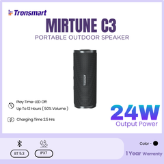TRONSMART - Mirtune C3 Portable Bluetooth Wireless Outdoor Speaker - Black