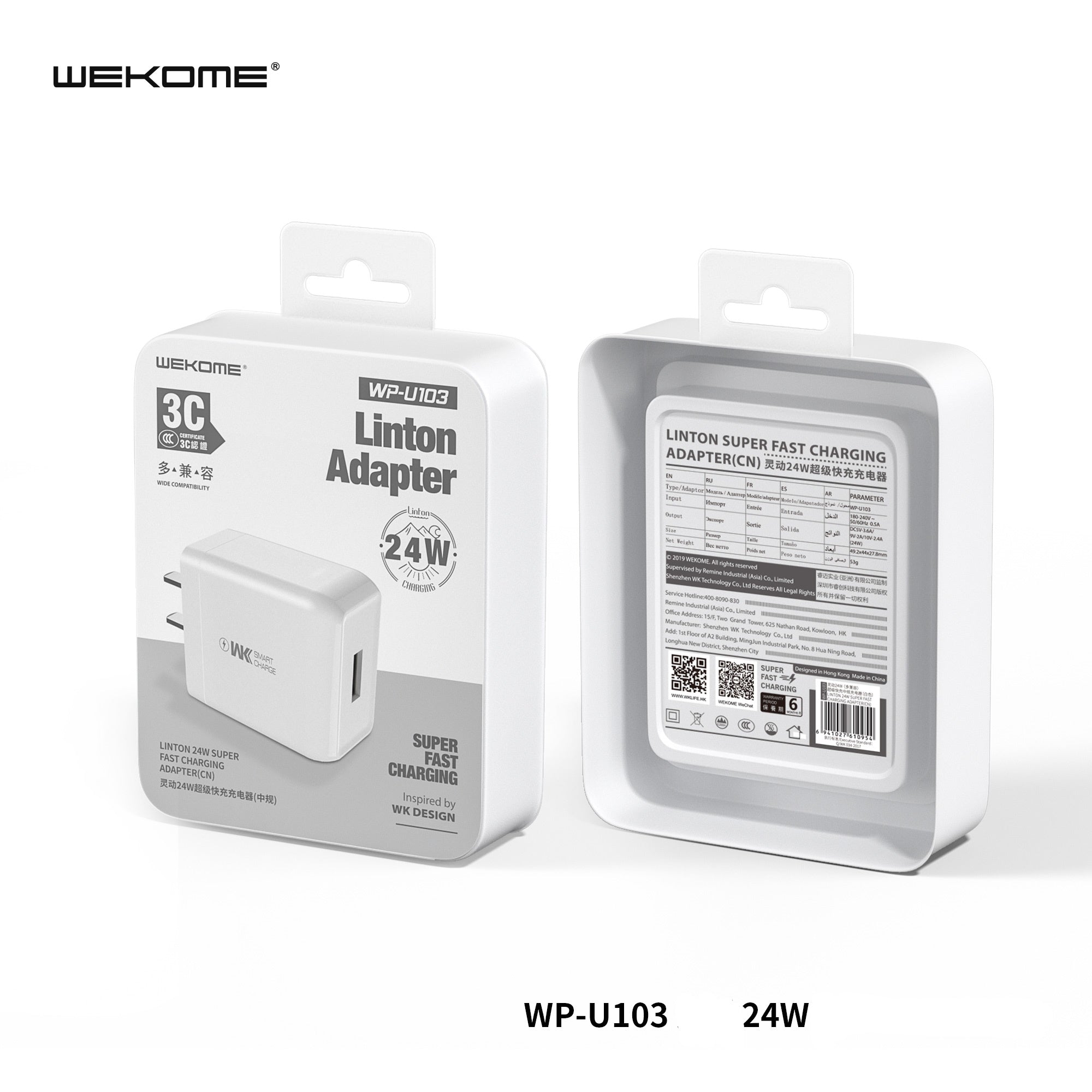 WK WP-U103 LINTON SUPER FAST CHARGING ADAPTER ,Charger , USB Phone Charger , Mobile Phone Charger , Smart Phone Charger , Andriod Phone Charger , Muti port usb charger , quick charger , fast charger , cell phone charger ,wall charger , Portable Charger