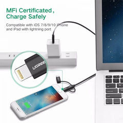 Ugreen USB 2.0 A/M to Micro B + Lighting + USB-C 3 in 1 MFI Cable 1M - White