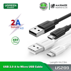 UGREEN USB 2.0A TO MICRO USB CABLE  NICKEL PLATING 1M - White