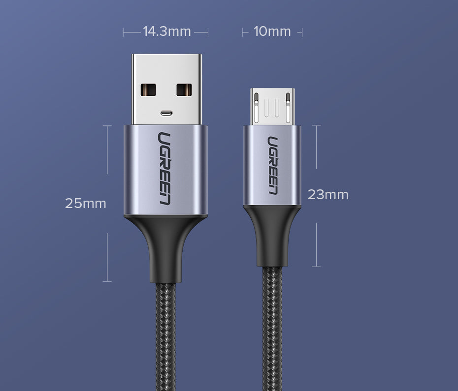 Ugreen US290 Micro USB 2.0 Nylom Braid Metal Cable 1M - White