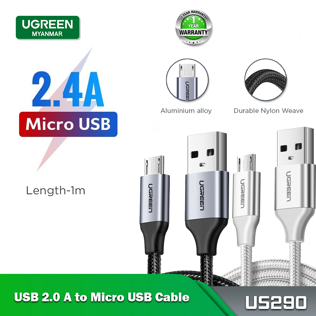 Ugreen US290 Micro USB 2.0 Nylom Braid Metal Cable 1M - White