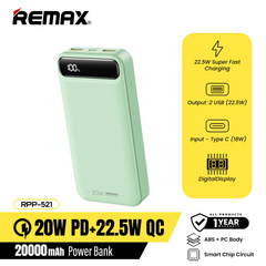Remax RPP-521 20000Mah Bole Series PD20W+QC22.5W Fast Charging Power Bank-Green