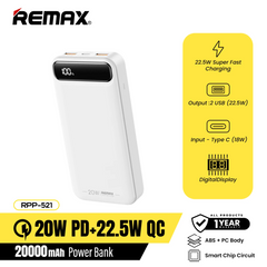 Remax RPP-521 20000Mah Bole Series PD20W+QC22.5W Fast Charging Power Bank-White