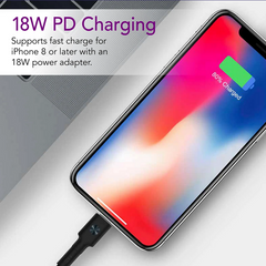 ZMI AL873K MFI PD FAST CHARGING 3A/18W I-PH8 AND ABOVE PD FAST, CHARGING USB-C TO LIGHTNING MFI CERTIFIED BRAIDE CABLE, iPhone Cable, MFI Cable - BLACK