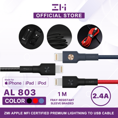 ZMI AL803 MFI USB-A TO LIGHTNING USB CABLE MFI CERTIFIED, PP BRAIDED LIGHTNING 1M, Lighting Cable, MFi Cable, Lighting, iPhone Cable - BLACK