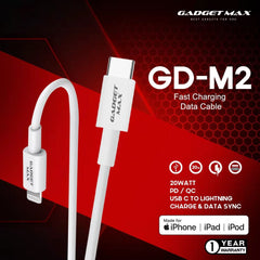 GADGET MAX M2 USB-C TO LIGHTNING MFI FAST CHARGE & DATA SYNC CABLE, PD/QC 20W(3A)(1200mm)