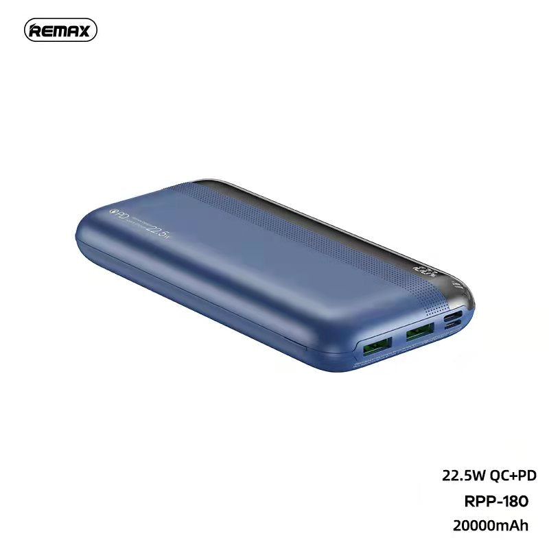 REMAX RPP-180 20000MAH KIREN SERIES 22.5W, PD+QC FAST CHARGING POWER BANK (OUTPUT-2USB/INPUT-MICRO) (TYPE-C IN/OUT), PD+QC FAST CHARGING POWER BANK-Blue