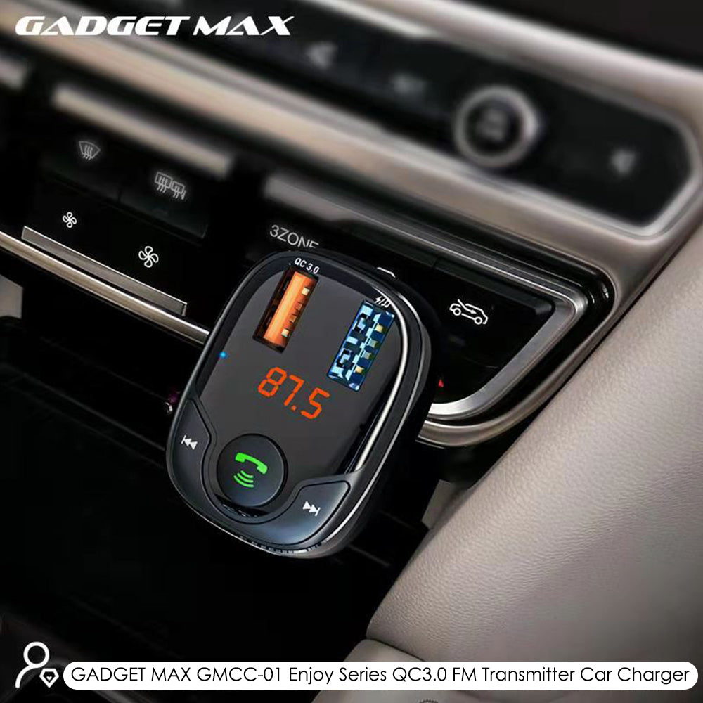 GADGET MAX GMCC-01 ENJOY SERIES FM TRANSMITTER WIRELESS CAR CHARGER (QC-3.0), Bluetooth Car Charger, Wireless Car Charger, FM Transmitter Car Charger