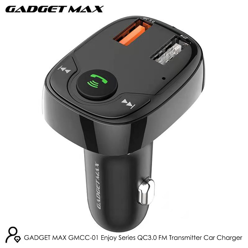 GADGET MAX GMCC-01 ENJOY SERIES FM TRANSMITTER WIRELESS CAR CHARGER (QC-3.0), Bluetooth Car Charger, Wireless Car Charger, FM Transmitter Car Charger