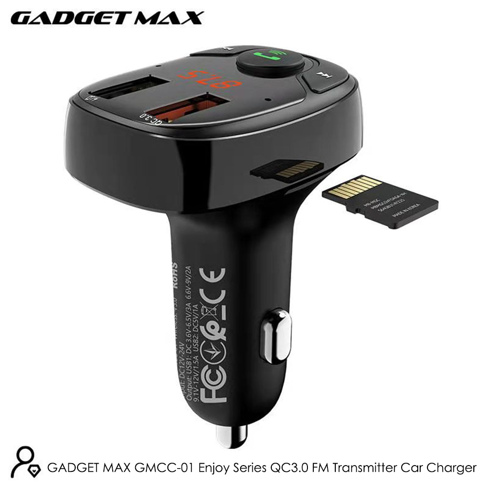 GADGET MAX GMCC-01 ENJOY SERIES FM TRANSMITTER WIRELESS CAR CHARGER (QC-3.0), Bluetooth Car Charger, Wireless Car Charger, FM Transmitter Car Charger