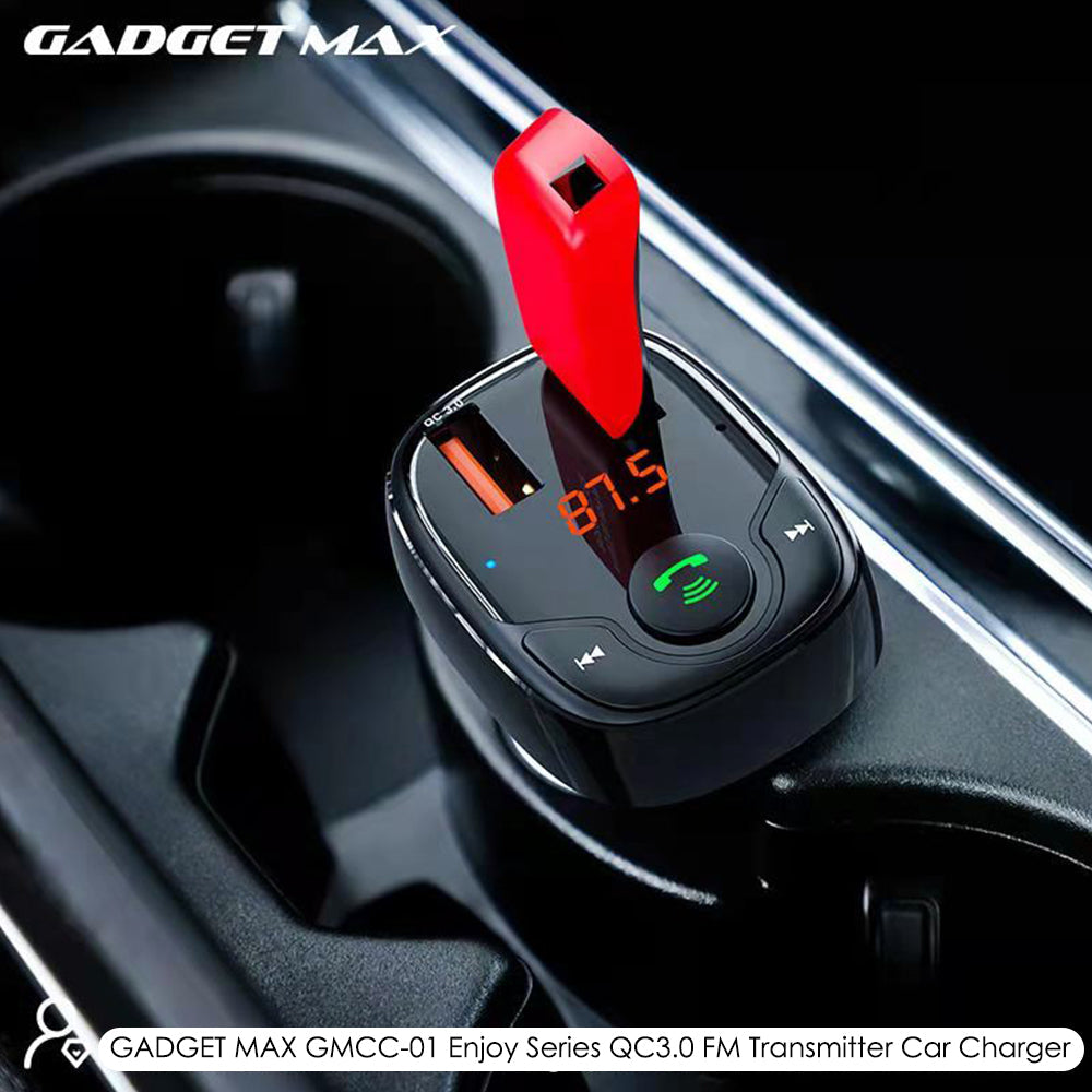 GADGET MAX GMCC-01 ENJOY SERIES FM TRANSMITTER WIRELESS CAR CHARGER (QC-3.0), Bluetooth Car Charger, Wireless Car Charger, FM Transmitter Car Charger