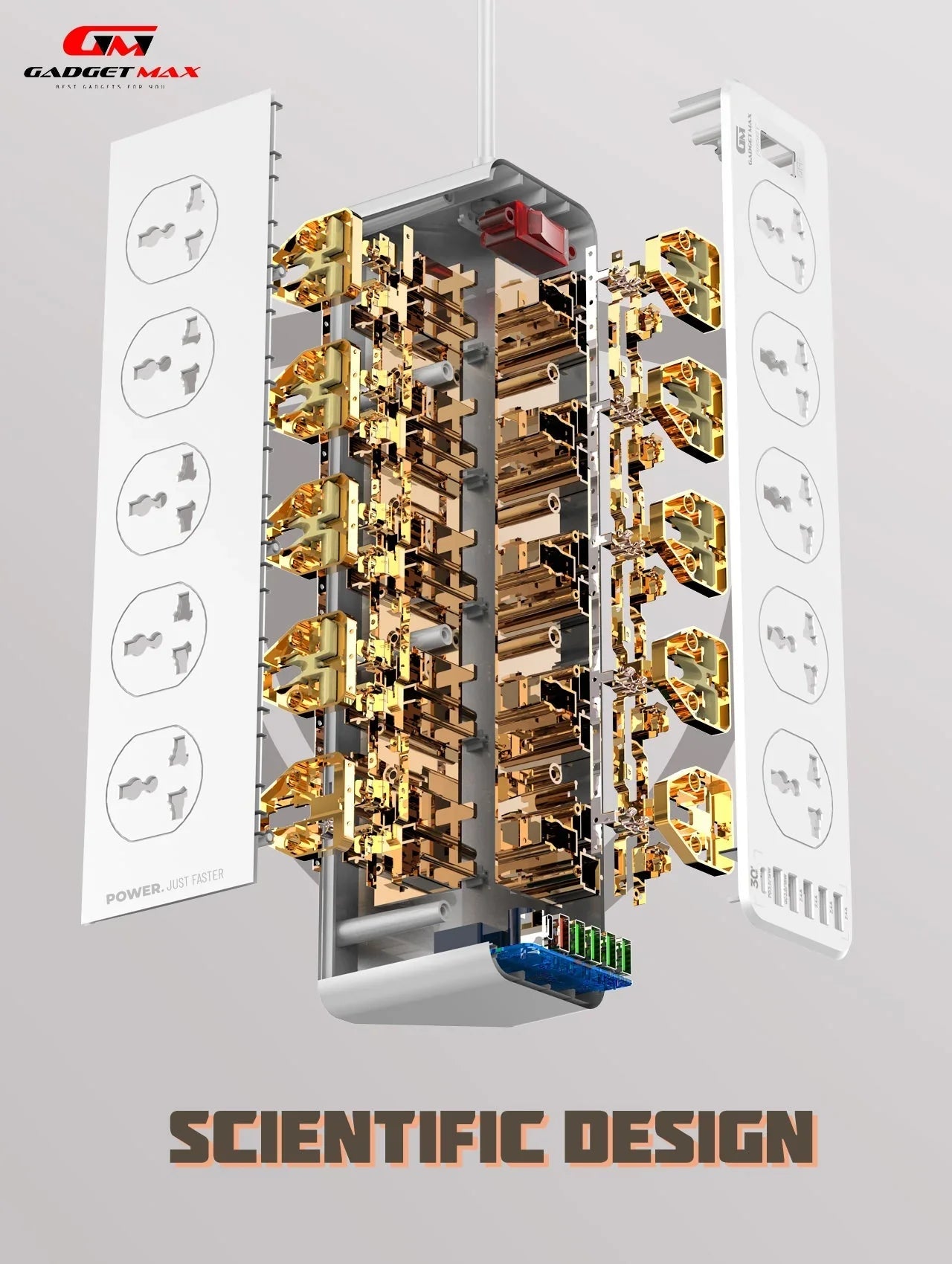 GADGET MAX GM-S10 SC10610 (5USB/1TYPE-C) POWER SOCKET PD+QC 3.0 HIGH PERFORMANCE POWER SHRIP 2500W (10SOCKET/5USB/1TYPE-C) (30W) (2M) (Power Socket)