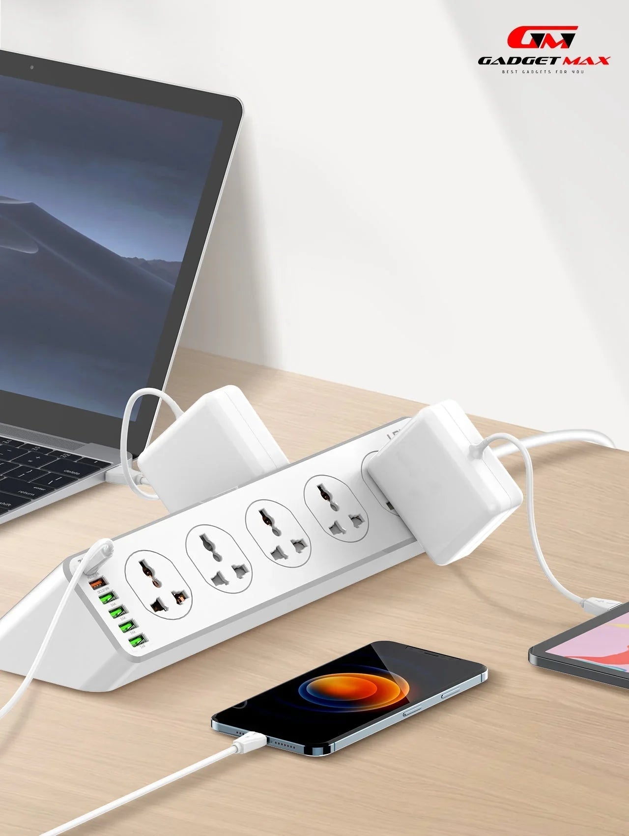 GADGET MAX GM-S10 SC10610 (5USB/1TYPE-C) POWER SOCKET PD+QC 3.0 HIGH PERFORMANCE POWER SHRIP 2500W (10SOCKET/5USB/1TYPE-C) (30W) (2M) (Power Socket)