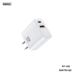 REMAX RP-U82 REMINE SERIES 30W PD+QC CHARGER ONLY (1USB/1 TYPE-C), 30W Charger, PD+QC Charger