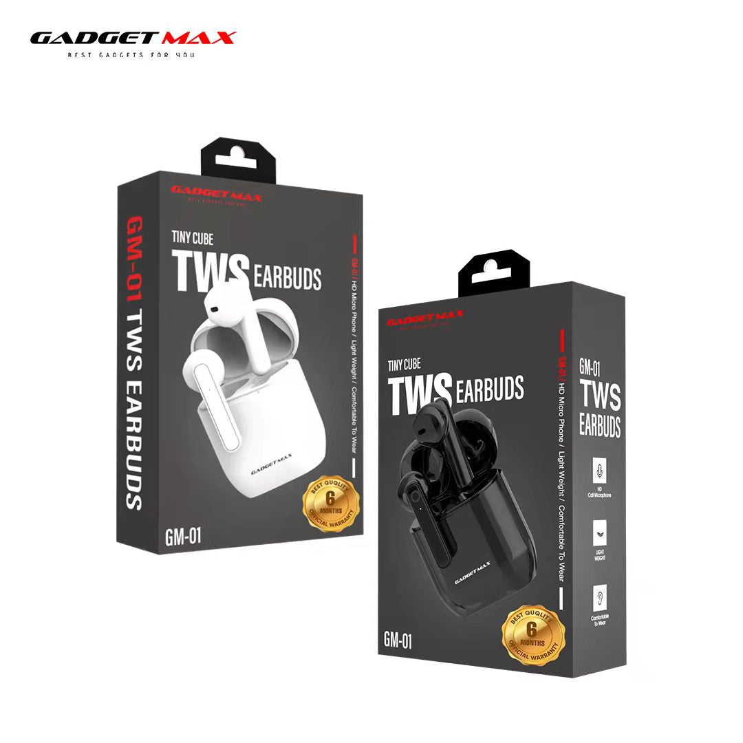 GADGET MAX GM-01 TWS BLUETOOTH EARBUDS, Bluetooth Earbuds, Wireless Earbuds, Bluetooth V5.0 Earbuds-White