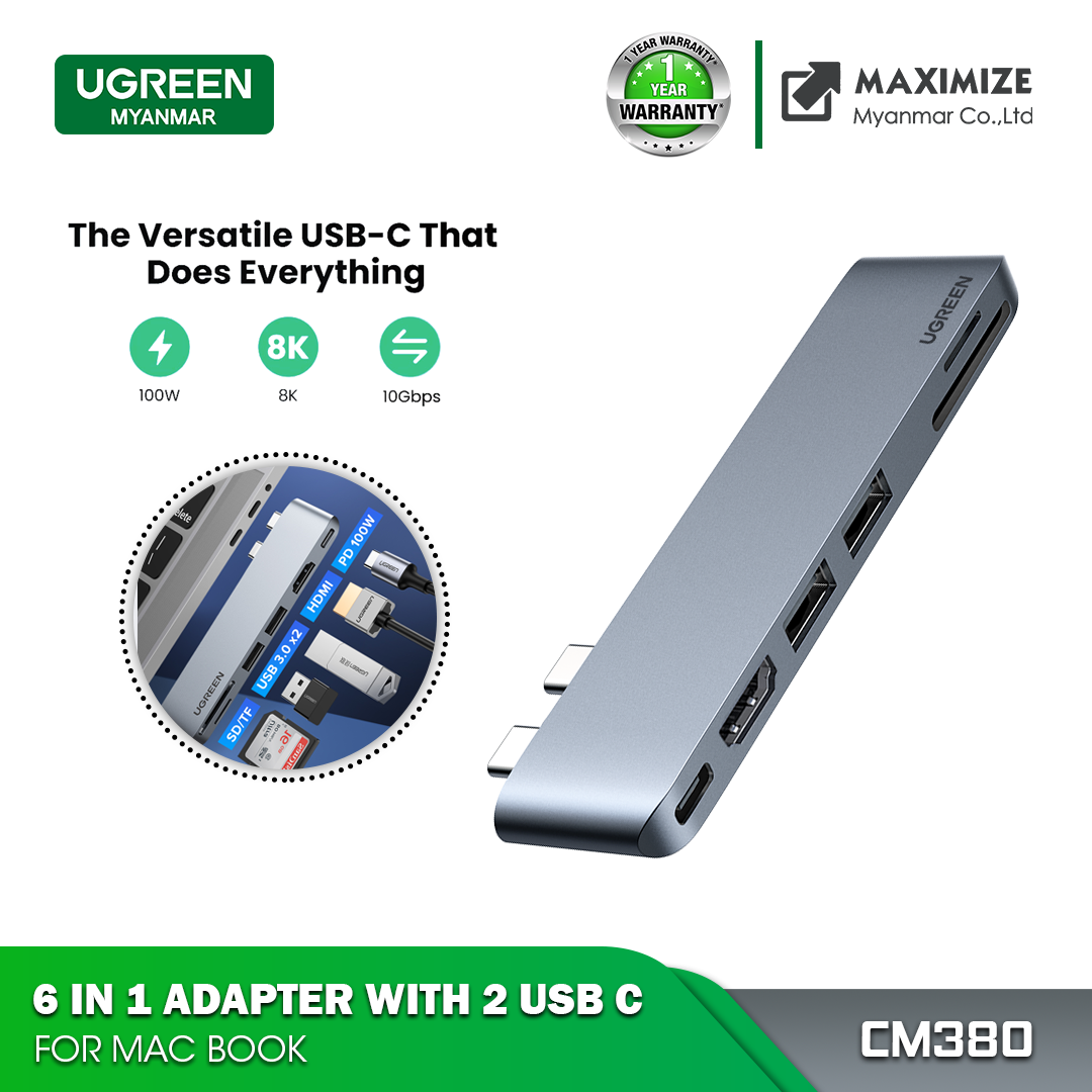 UGREEN CM380 USB-C HUB WITH USB 3.0 HDMI SD/TF CARD READER (USB-C TO HDMI+2*USB 3.0A+TF/SD USB-C FEMALE CONVERTER) (80856)