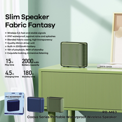 REMAX RB-M63 COOSA SERIES PORTABLE WATERPROOF WIRELESS SPEAKER , Portable Speaker-Green