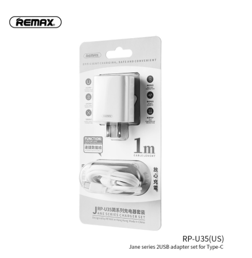 REMAX RP-U35(TYPE-C) JANE SERIES 2.1A DUAL USB CHARGER SET RP-U35A,USB Phone Charger,Smart Phone Charger,Andriod Phone Charger , Muti port usb charger,quick charger,fast charger,the best usb phone charger,wall charger,Portable Charger